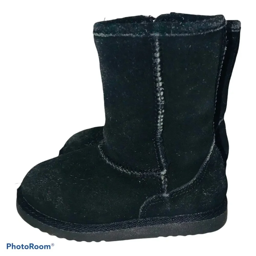 LFU Little Girls Black Shearling Suede Boots Size 7